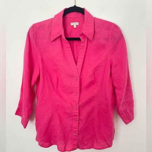 Chico's Women’s No Iron 100% Linen Fresh Chic 3/4 Sleeves Button Up Shirt sz med - Picture 2 of 7
